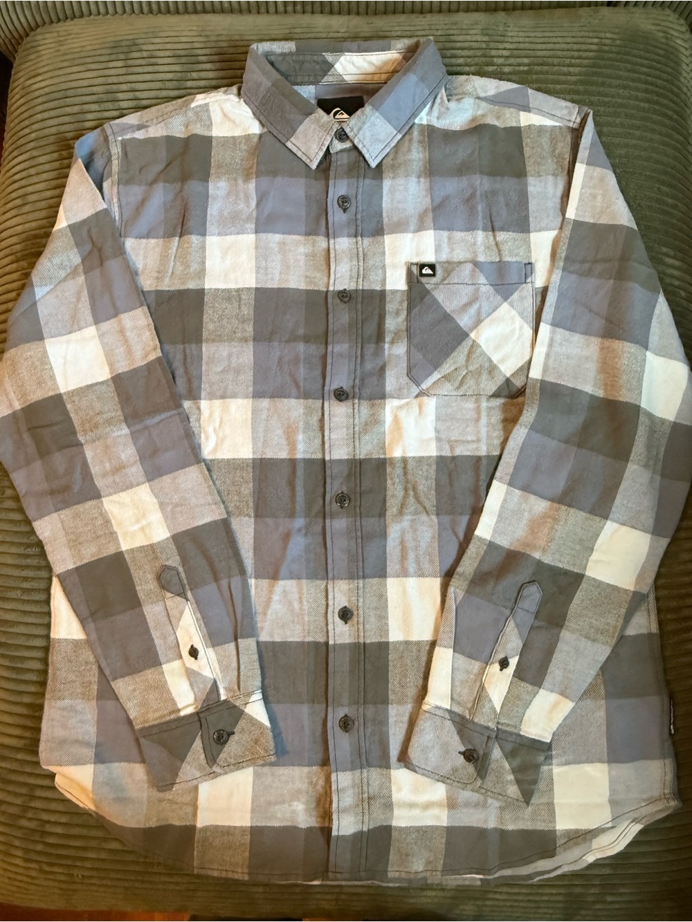 Quiksilver Motherfly Plaid Flannel Shirt Gray Cream Large NWT